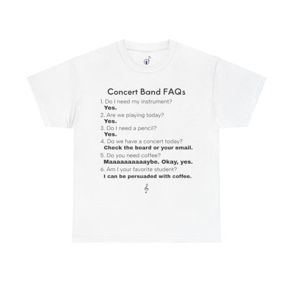 Concert Band FAQs Unisex Heavy Cotton Tee, Musician Gift, Band Geek Shirt, Music Lover Graphic Tee, Funny Music Teacher Shirt