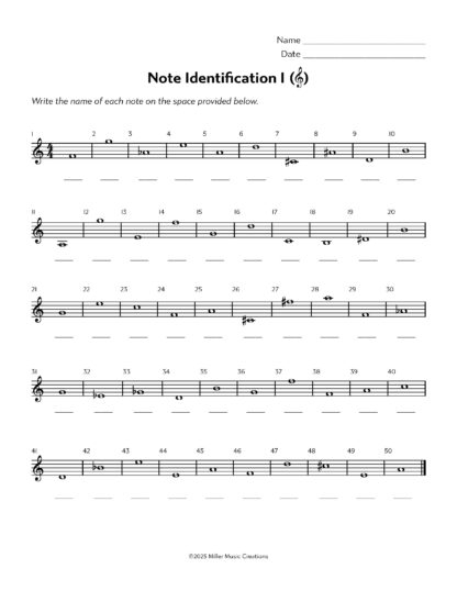 Note Identification Worksheets